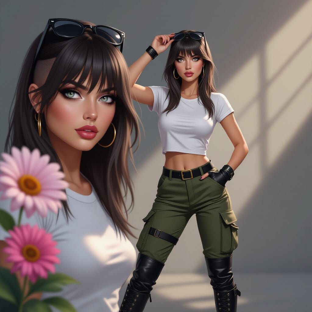 Emo Bombshell with Shaved Head in Vintage Style