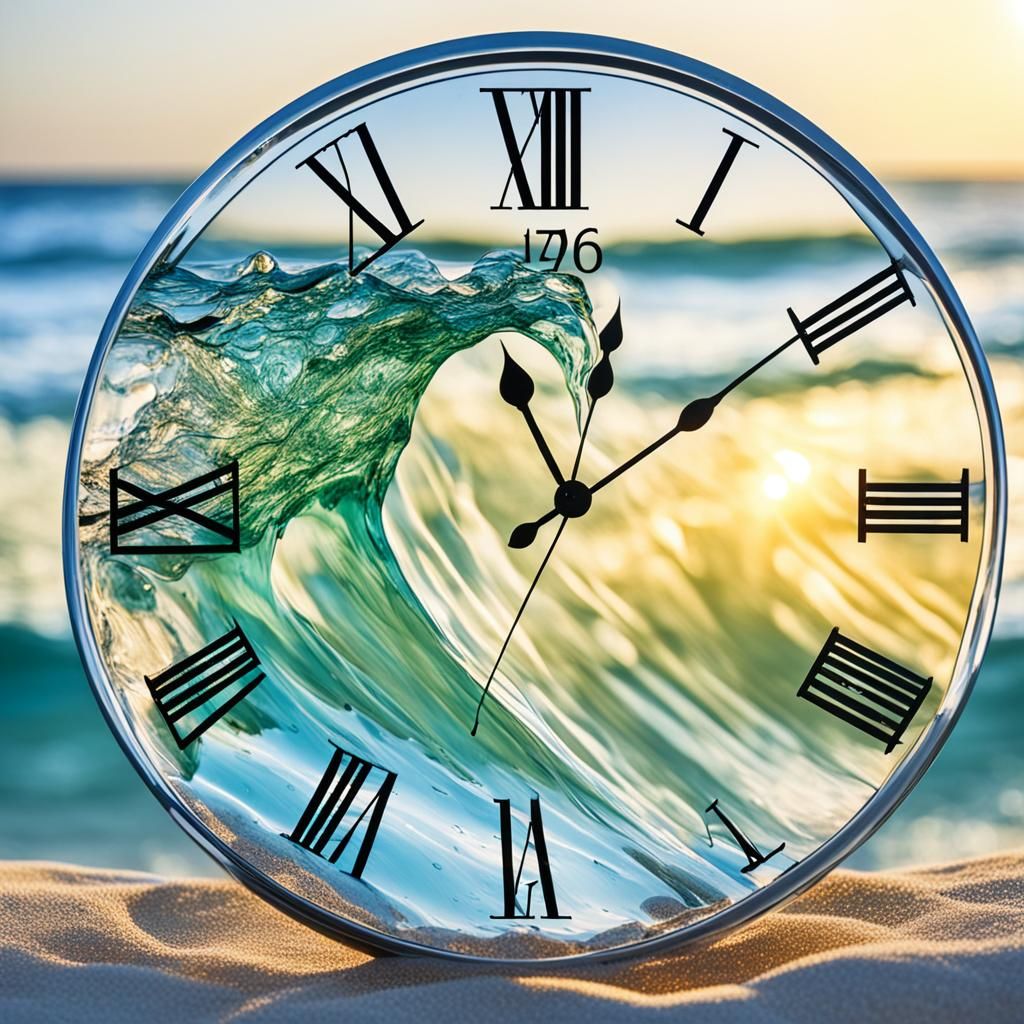 Beach Glass Reflecting Sunset Waves