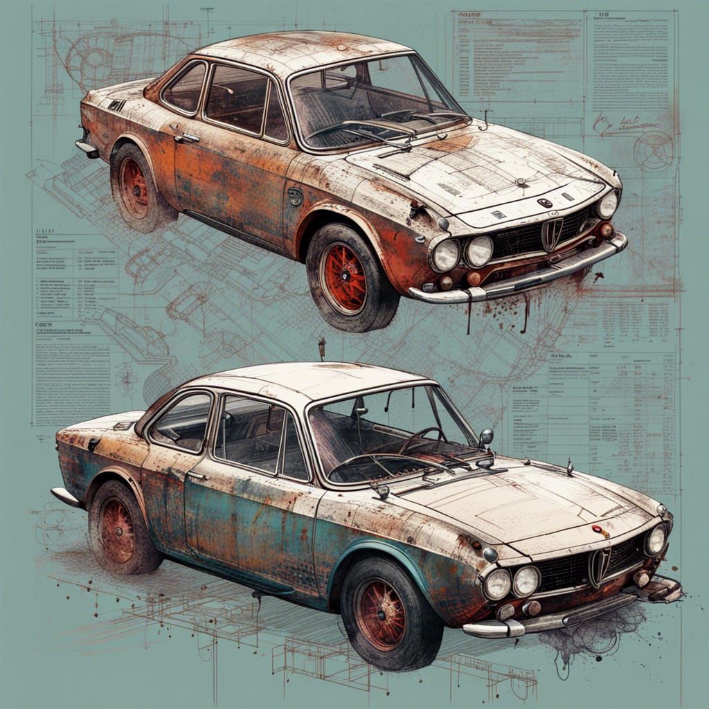 Lancia Fulvia Blueprint in Vibrant Triadic Colors