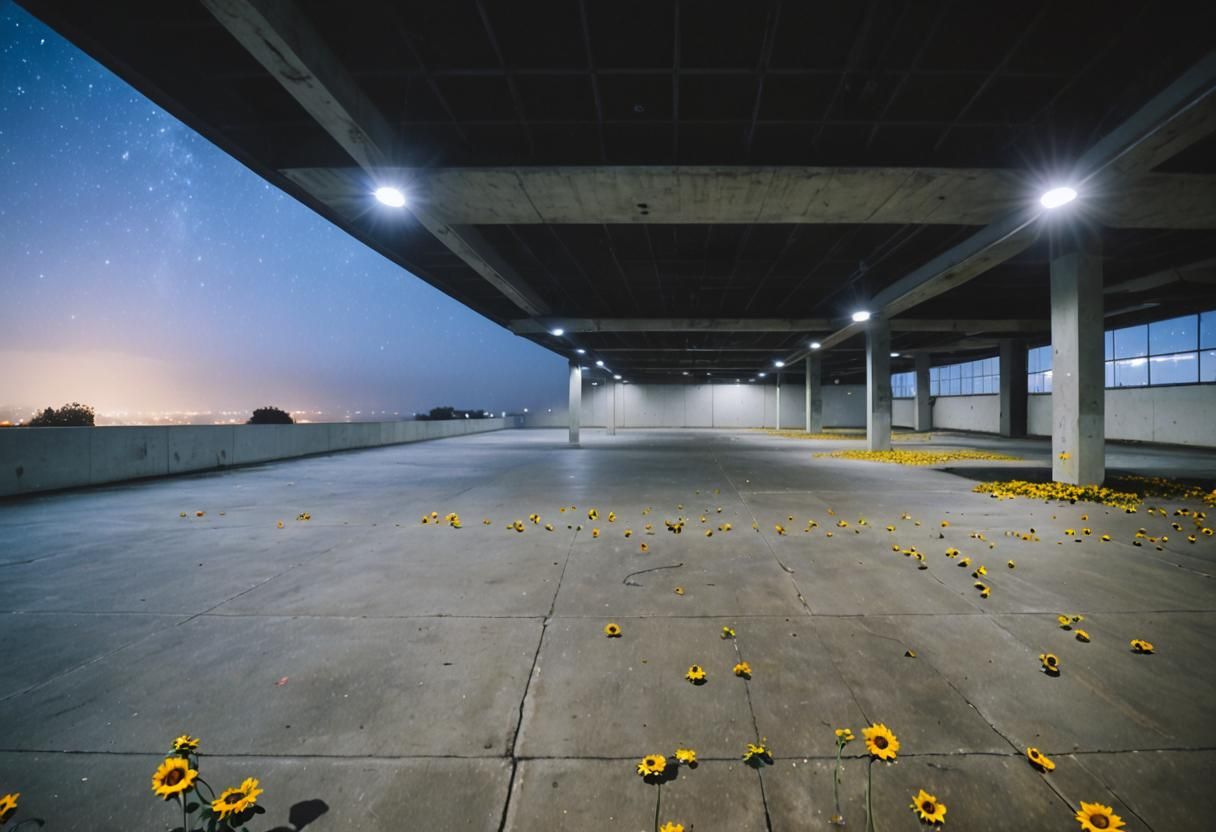 Dreamlike Parking Garage with Starry Sky Ceiling