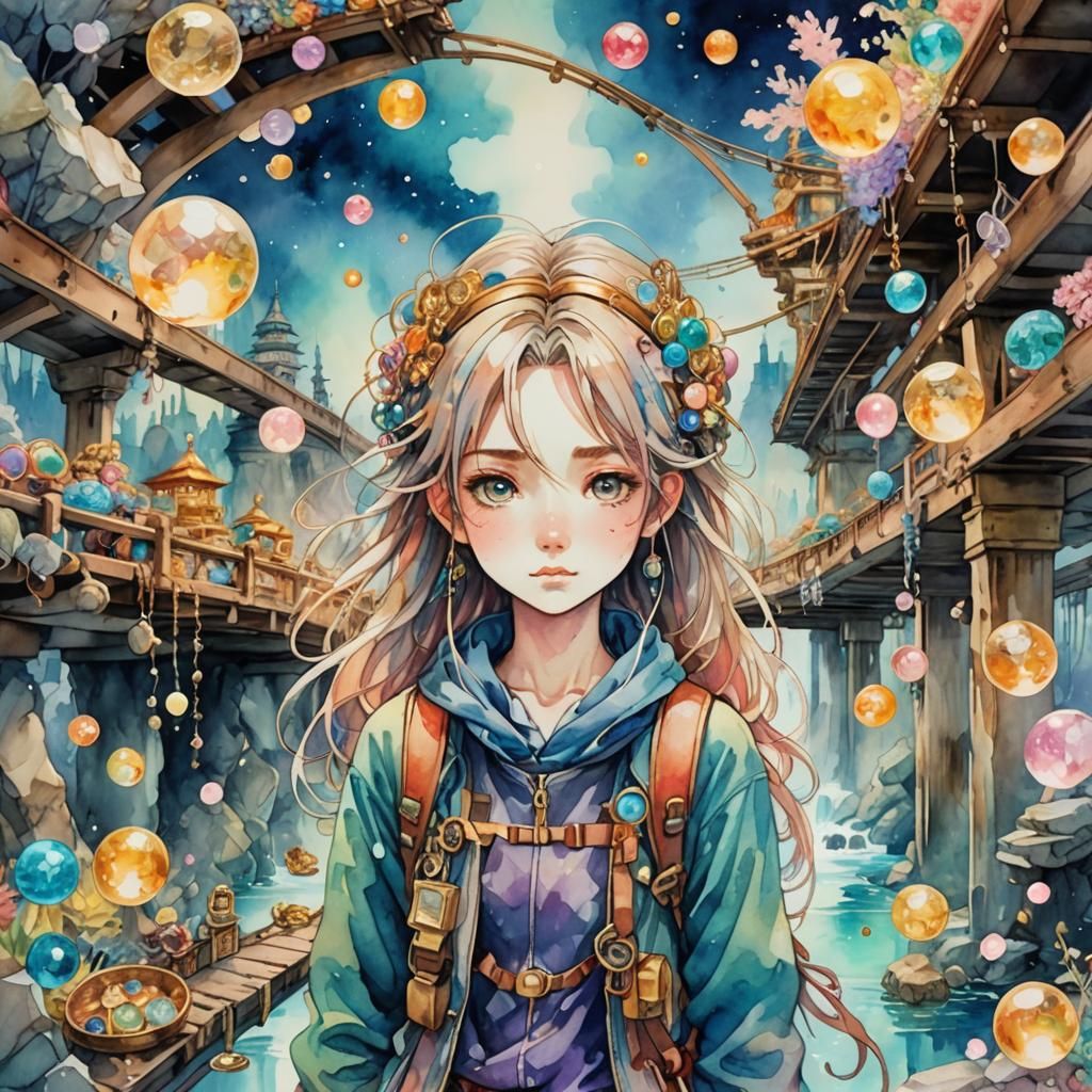 Dreamy Anime Fantasy World in Vibrant Watercolor Style