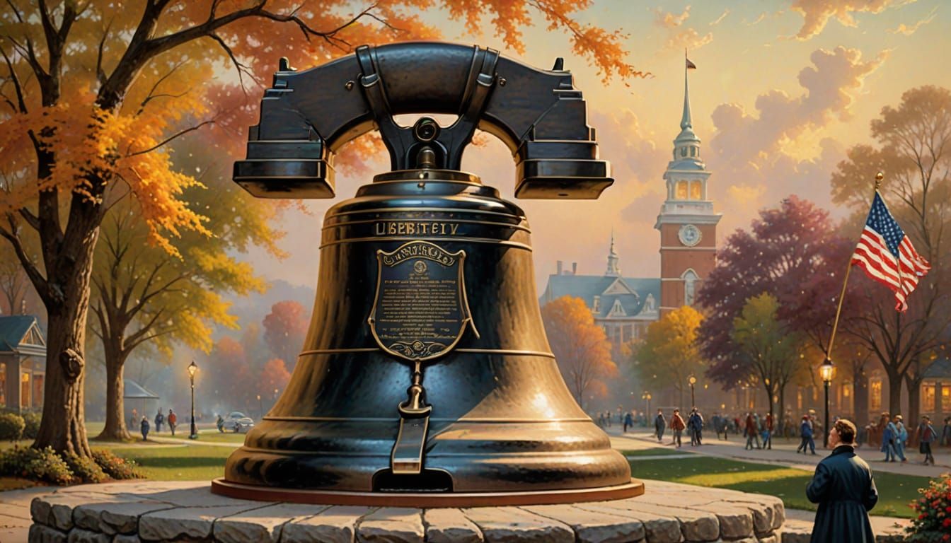 Liberty Bell Painting in Thomas Kinkade Style