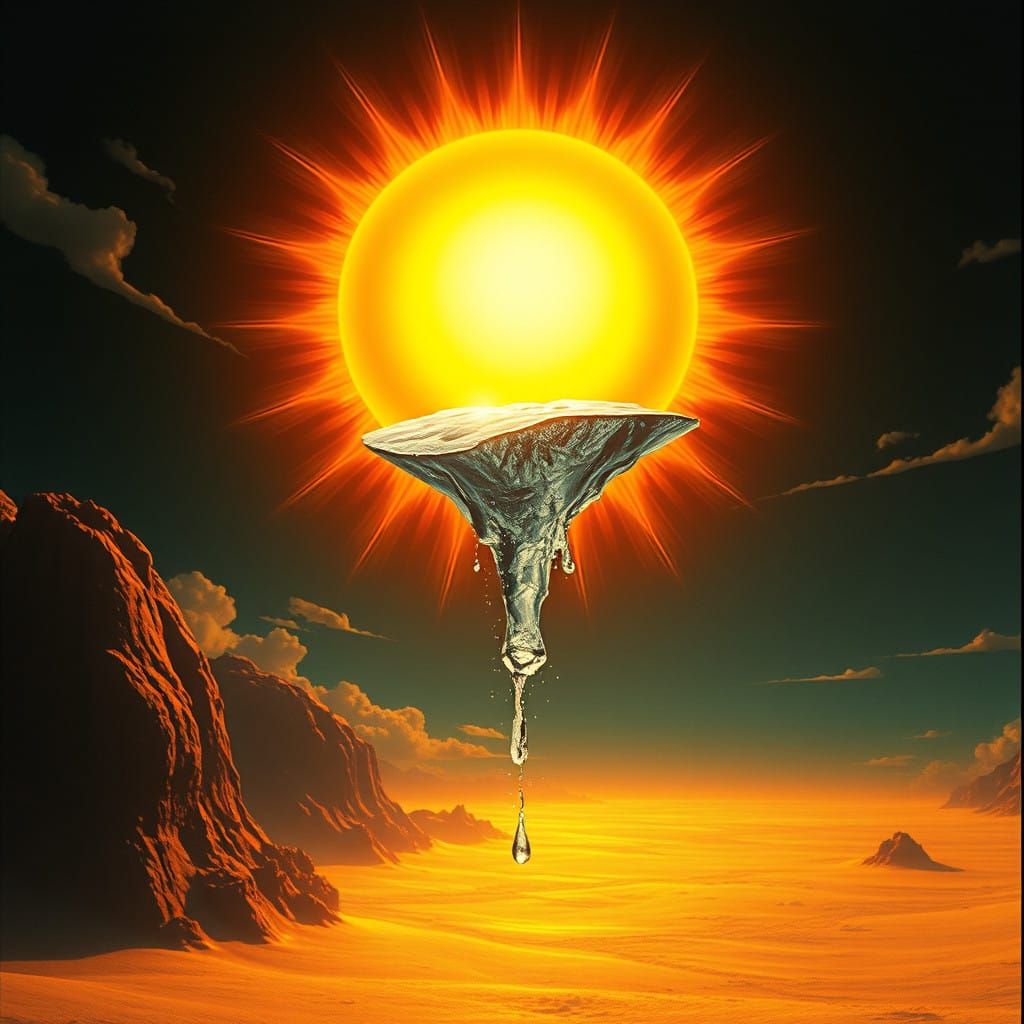 Surreal Sun Sheds Tear of Melting Ice in Dreamlike Landscape