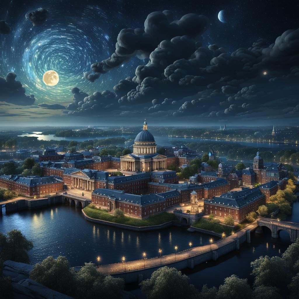 Alexandria Virginia Starry Night: Detailed Matte Painting