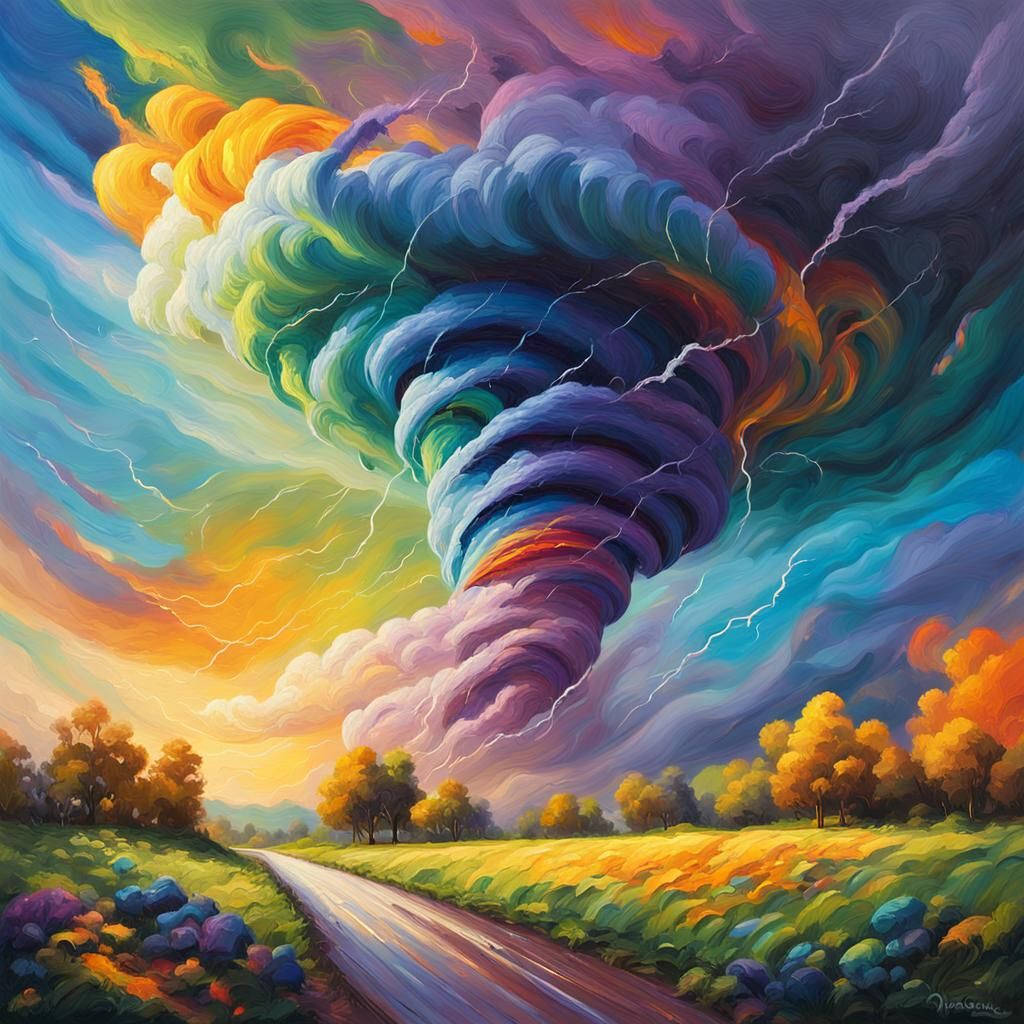Rainbow Tornado in Impasto Oil Painting