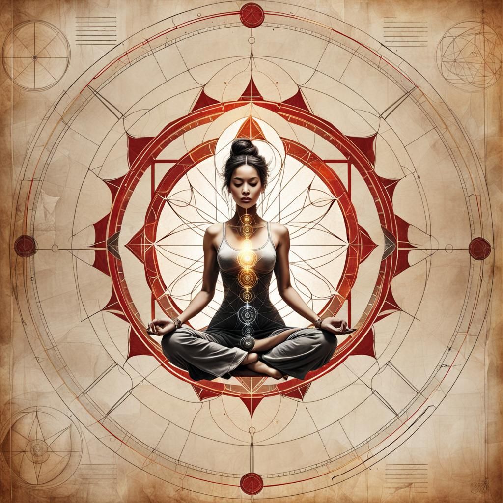 Meditating Woman in Sacred Geometry Concept Art