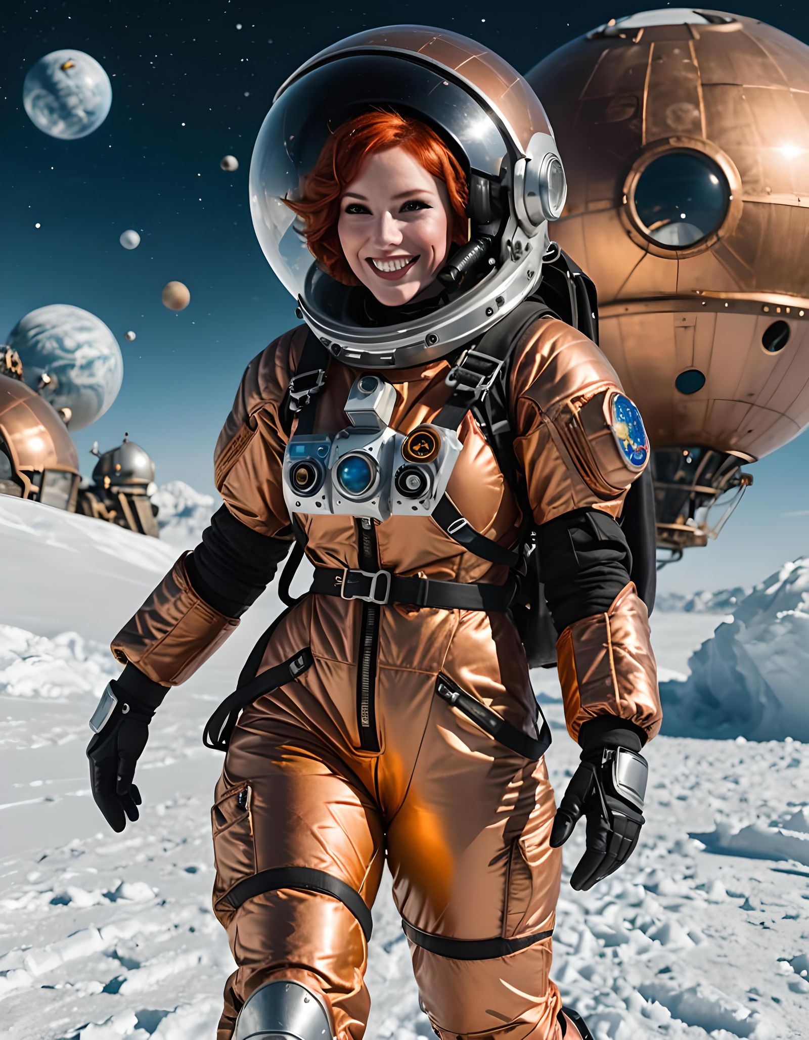 Redhead Astronaut on an Icy Planet