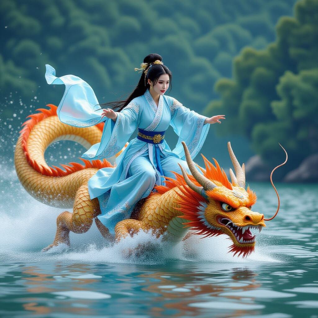 Water Spirit and Dragon Dive in Hanfu Style