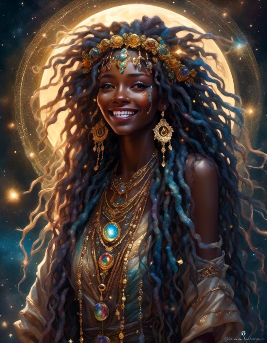African Goddess with Magical Moonlit Aura