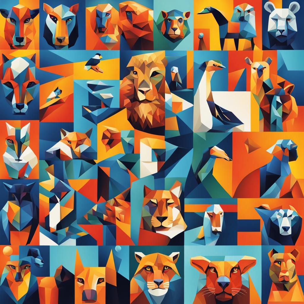 Geometric Cubist Animals in Art Deco Style