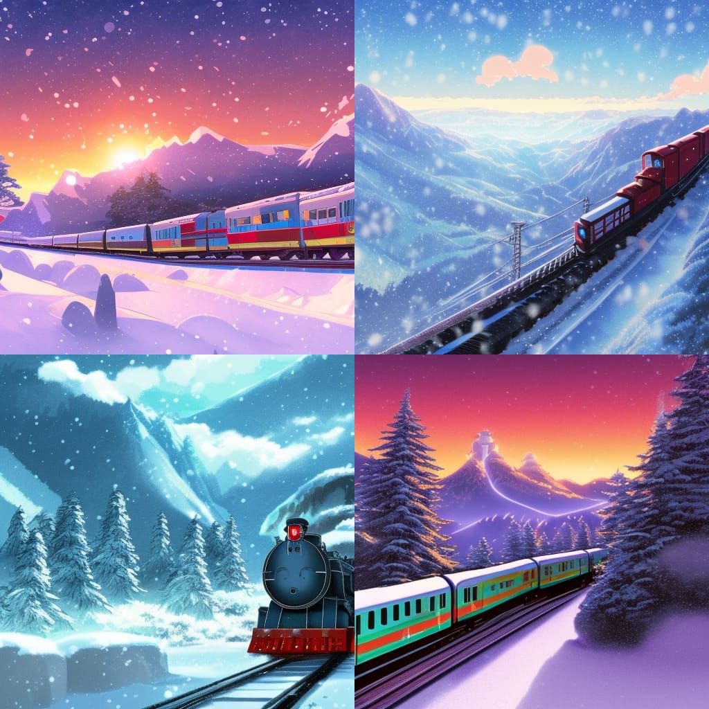Snow Train in Mountains: Studio Ghibli Anime Visual