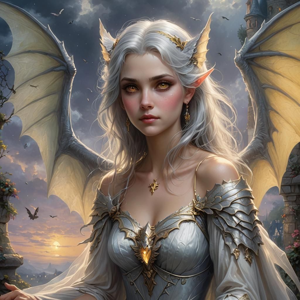 Ethereal Half-Illyrian Figure with Bat Wings