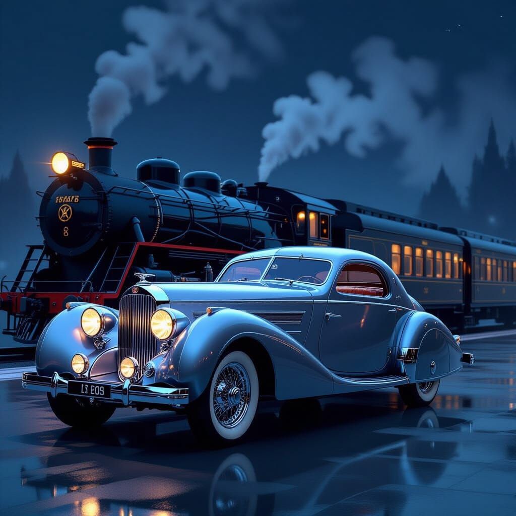 1937 Talbot-Lago Coupe with Vintage Train