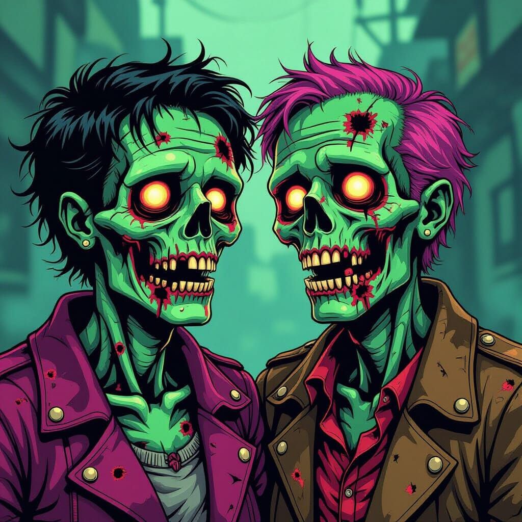 Best Friend Zombies in Ukiyo-e Biopunk Style