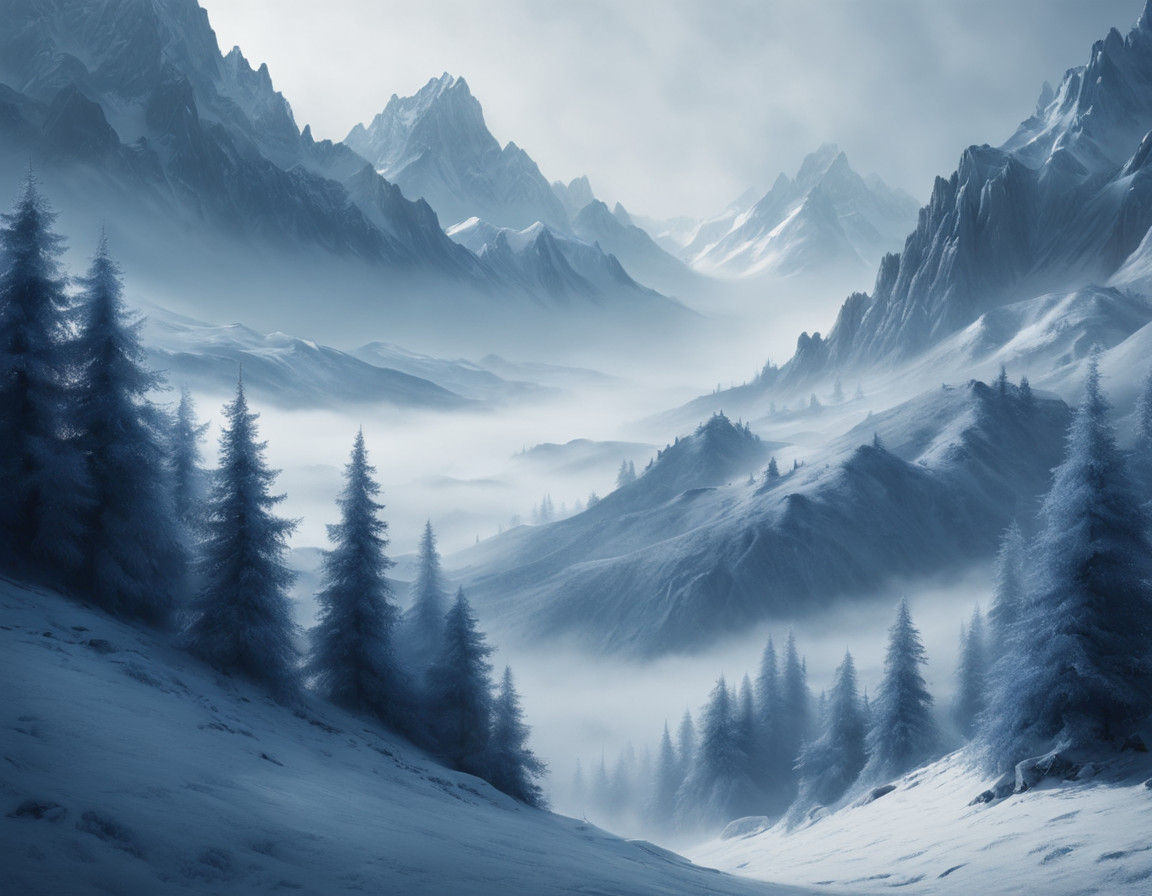 Ethereal Blue and White Winter Wonderland in Oil Painting St...