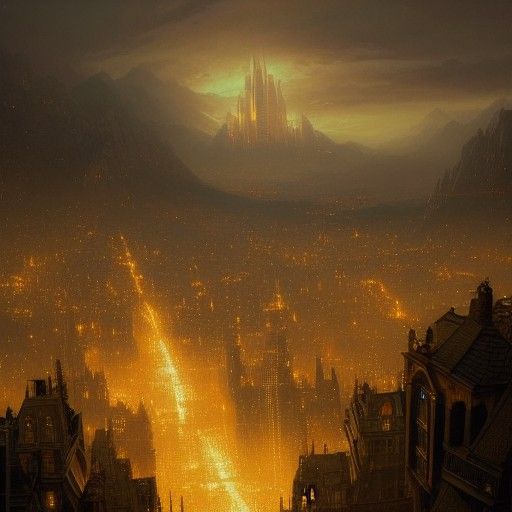 Golden Mountain City in Shimmering Light