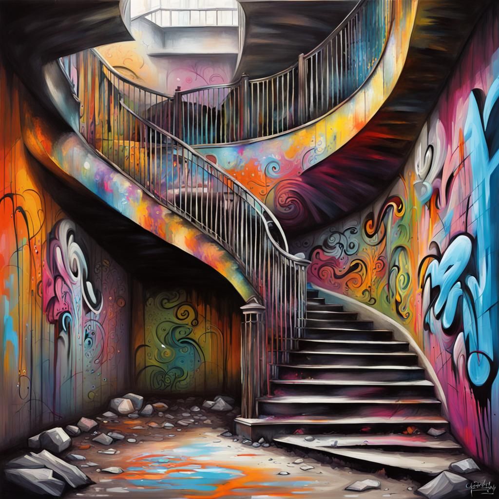 Graffiti Style Spiral Staircase: Splash Art