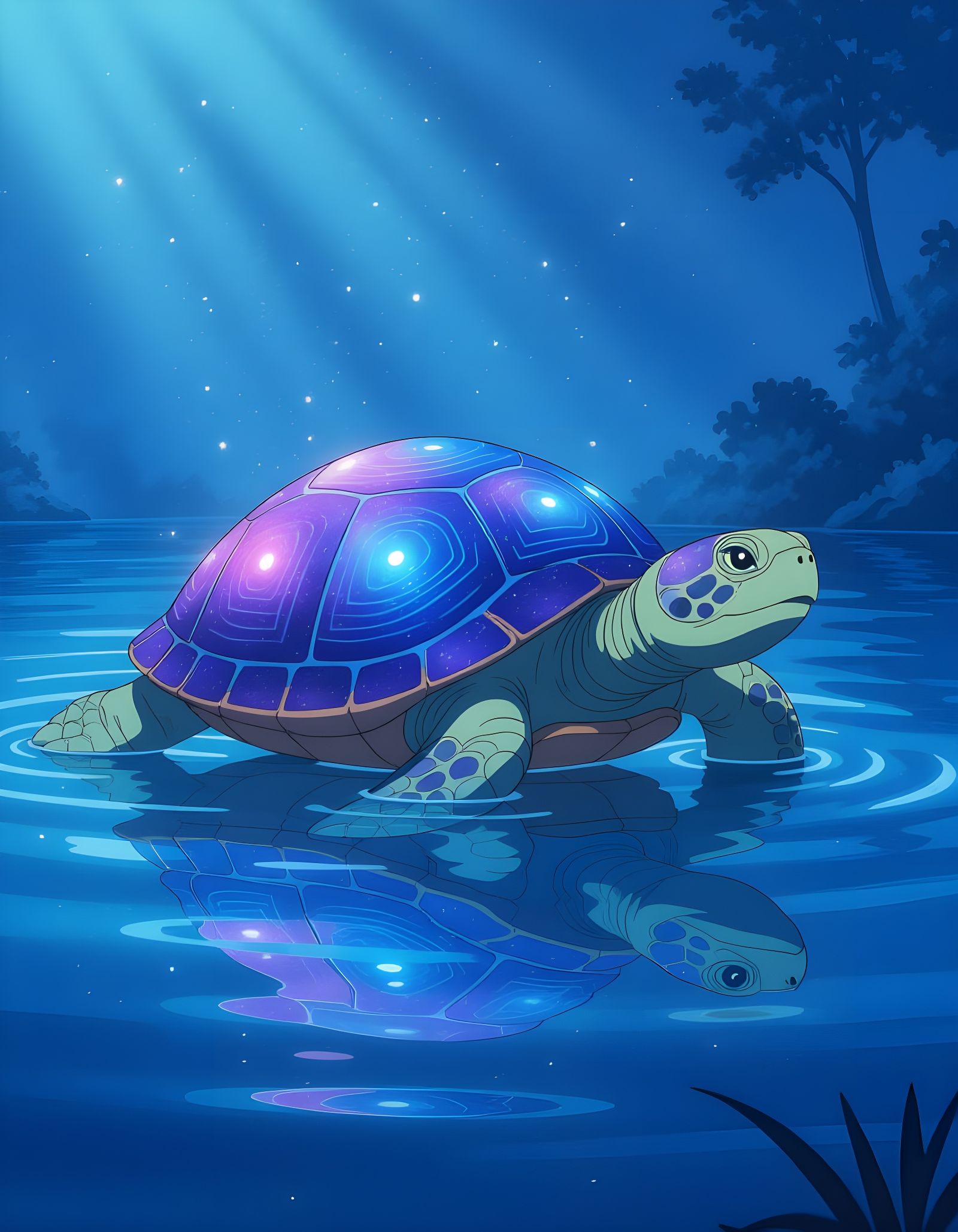 Ancient Turtle with Cosmic Shell in Vintage Anime Style
