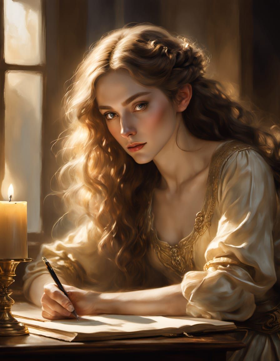 A woman writing a letter to her secret lover