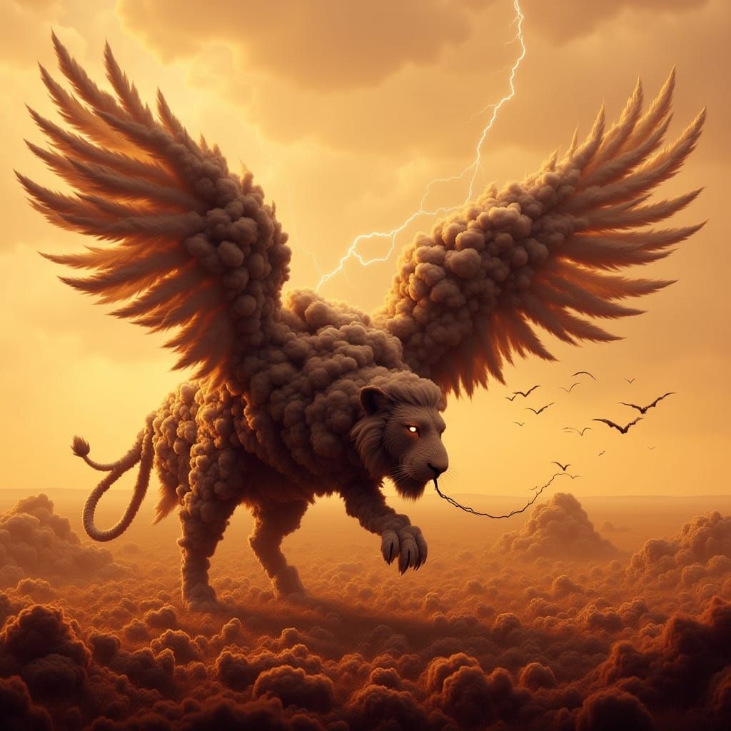 Surreal Lion Eagle Scorpion Hybrid in a Beksiński-Inspired S...