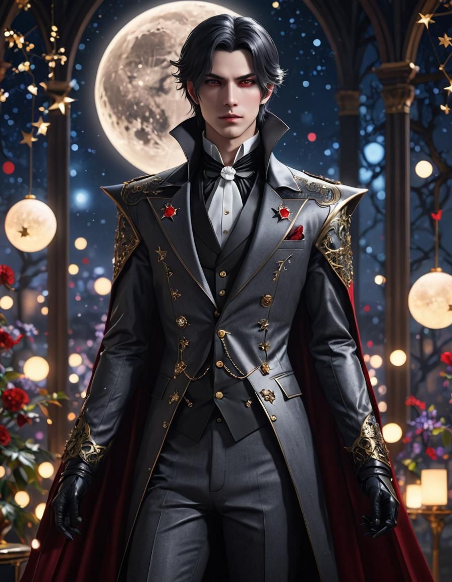 Anime Vampire in Ballroom Suit with Bokeh Background
