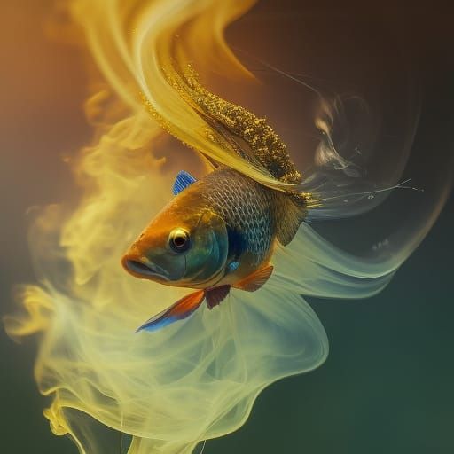 Elegant Goldfish Dissolving in Smoke, Digital Art