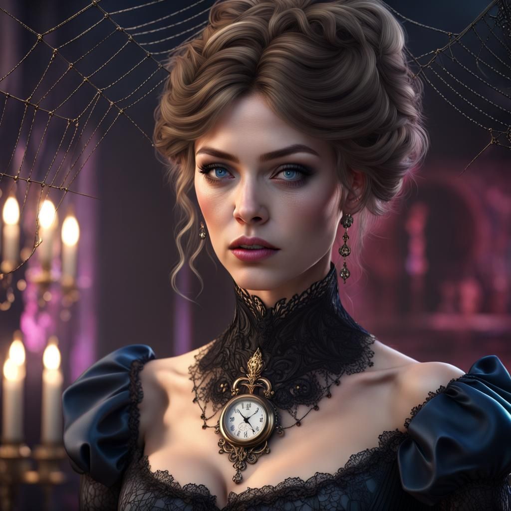 Victorian Mistress with Lace in Hyperrealistic Style