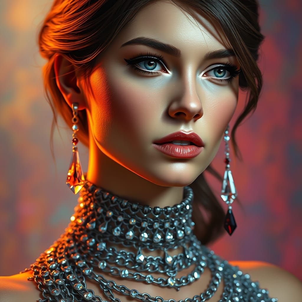 Chain choker with crystals. Crystal earrings.