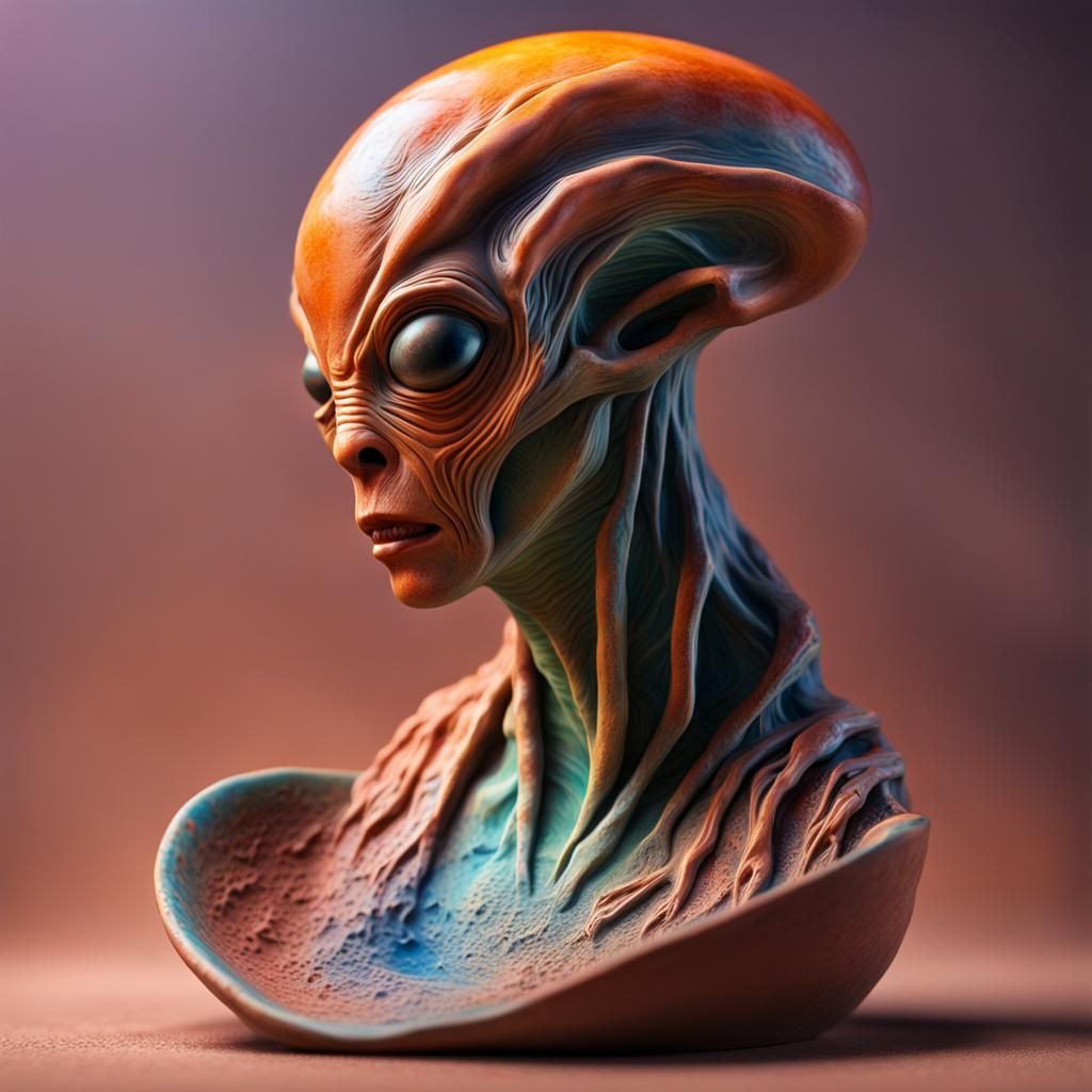 Hyperrealistic Alien Clay Pottery Concept Art