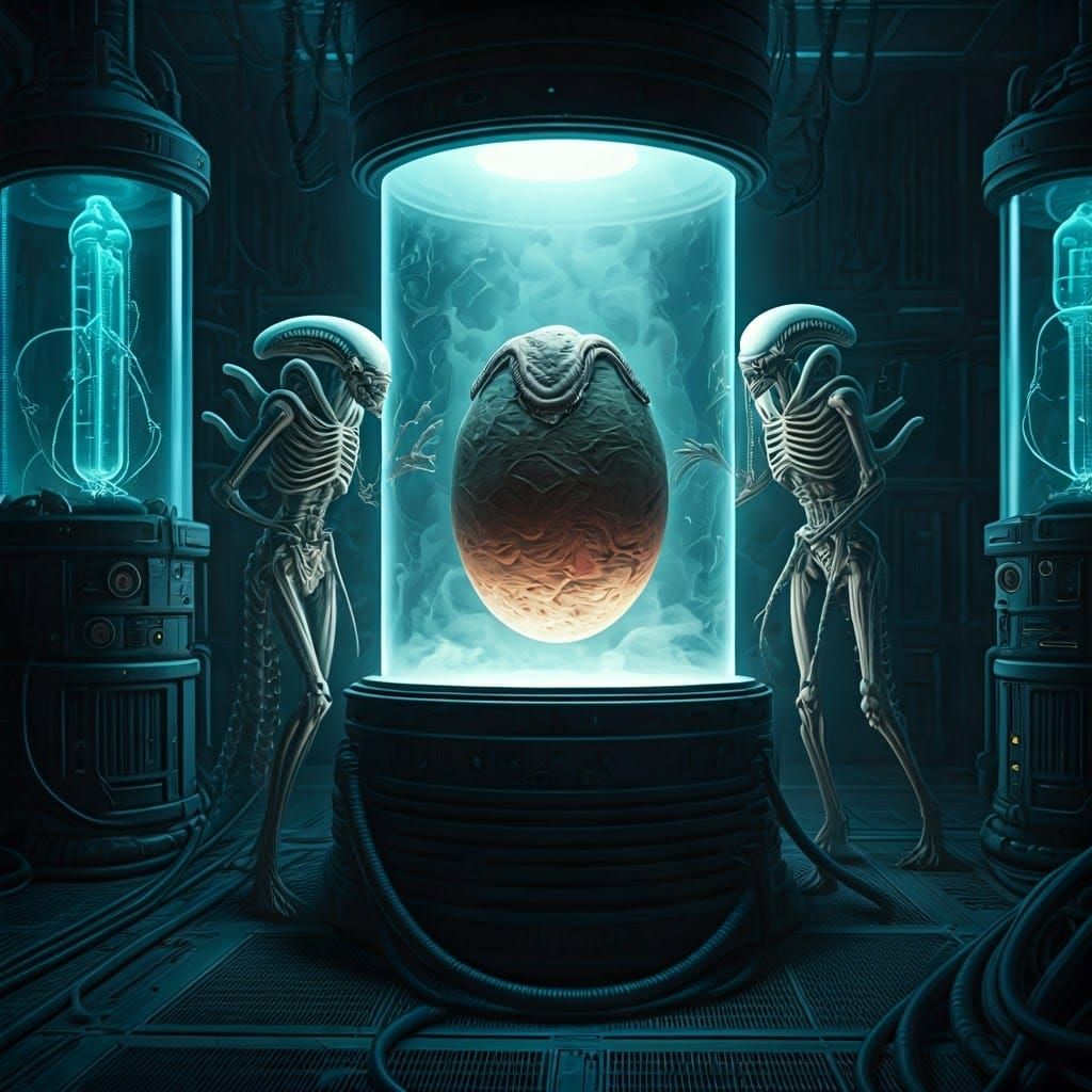 Bioluminescent Aliens Converge in Futuristic Lab, Dystopian ...