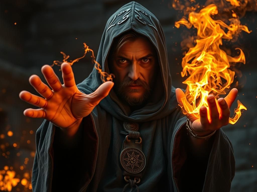 A human mage about to cast his fireball spell - inspired by ...