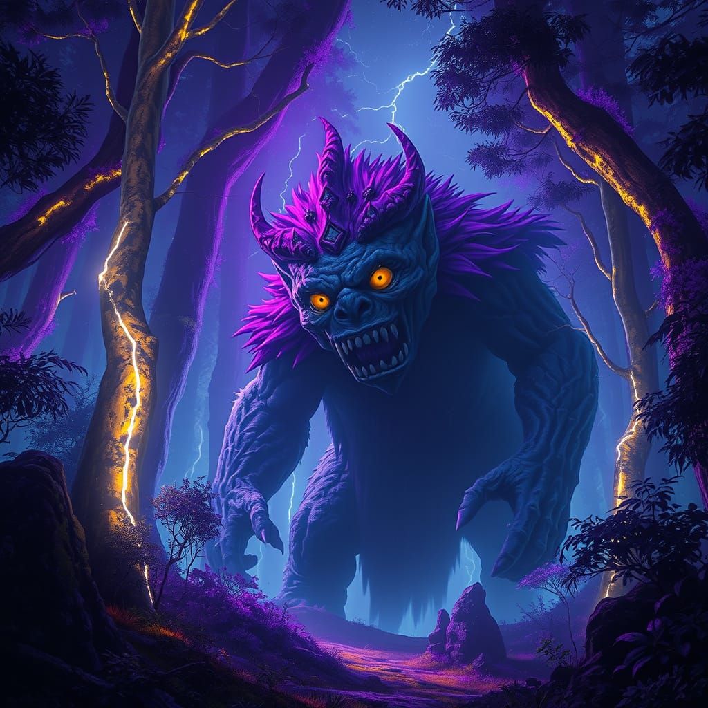 Troll in Bioluminescent Forest, Dark Fantasy Art