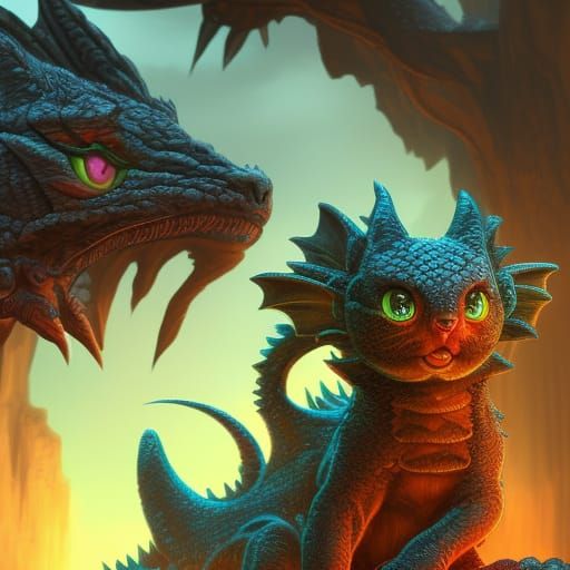 Young dragon and parent