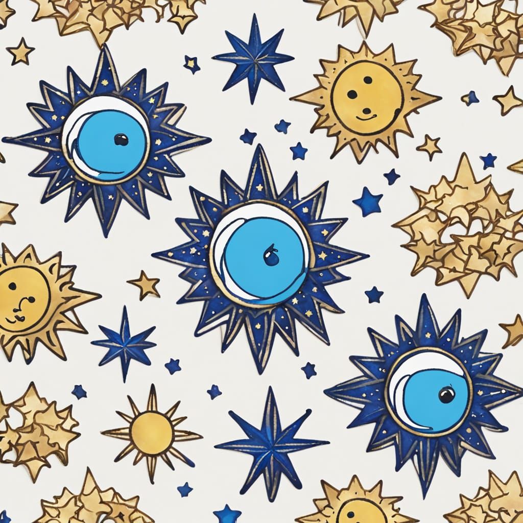 Celestial Scene with Blue and Gold, Méliès Style