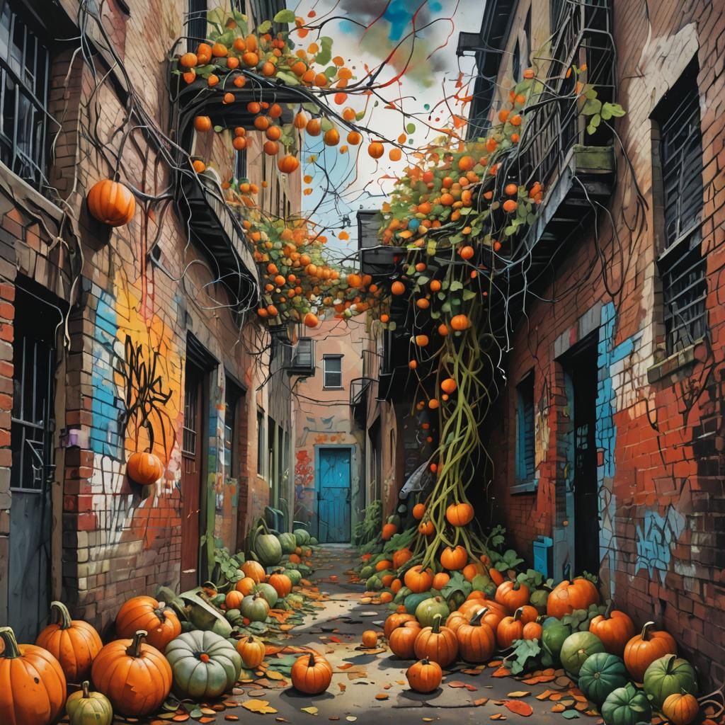 Halloween Harvest Scene in Graffiti Art Style