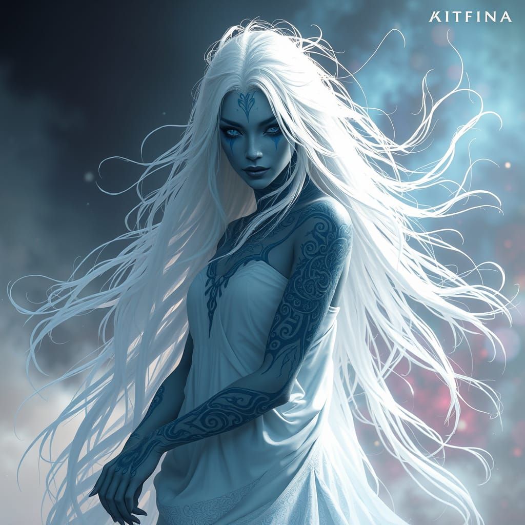 Ethereal Wraith Woman in Dreamlike Landscape