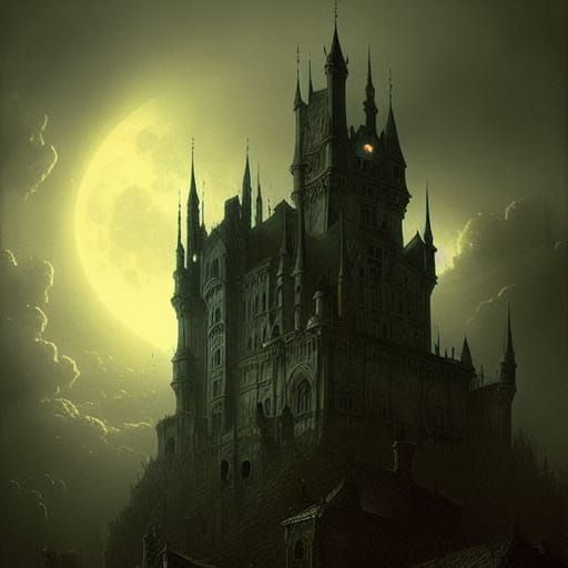 Gothic Castle Under Full Moon in Horror Style