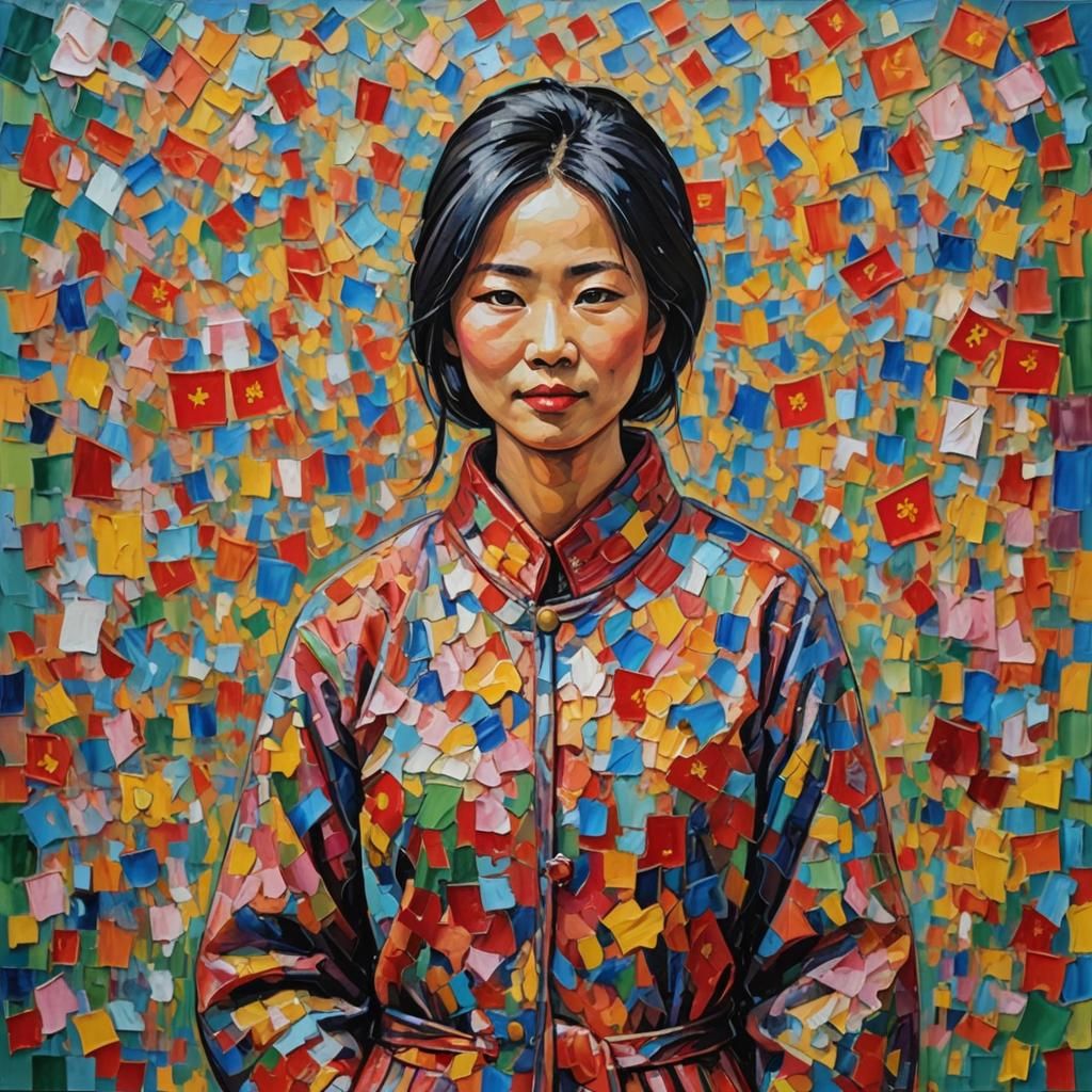 Neo-Impressionist Painting of Woman from China