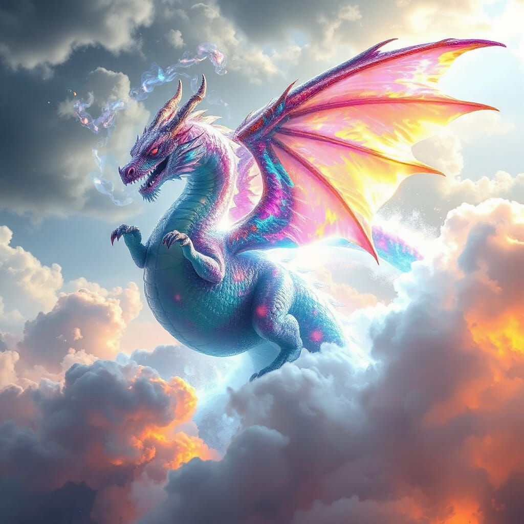 Majestic Rainbow Mist Dragon in Volumetric Light