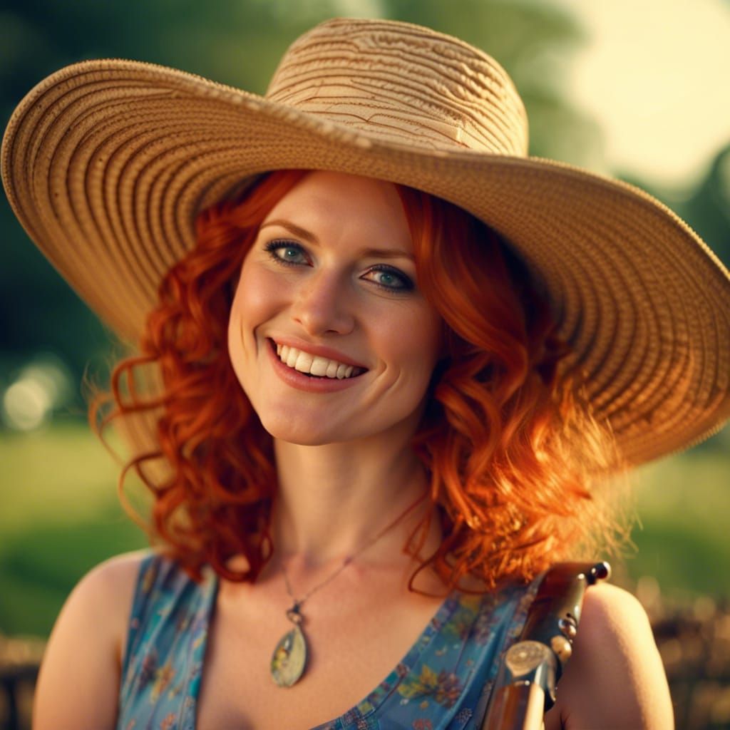 Smiling Woman with Shotgun on Ohio Farm