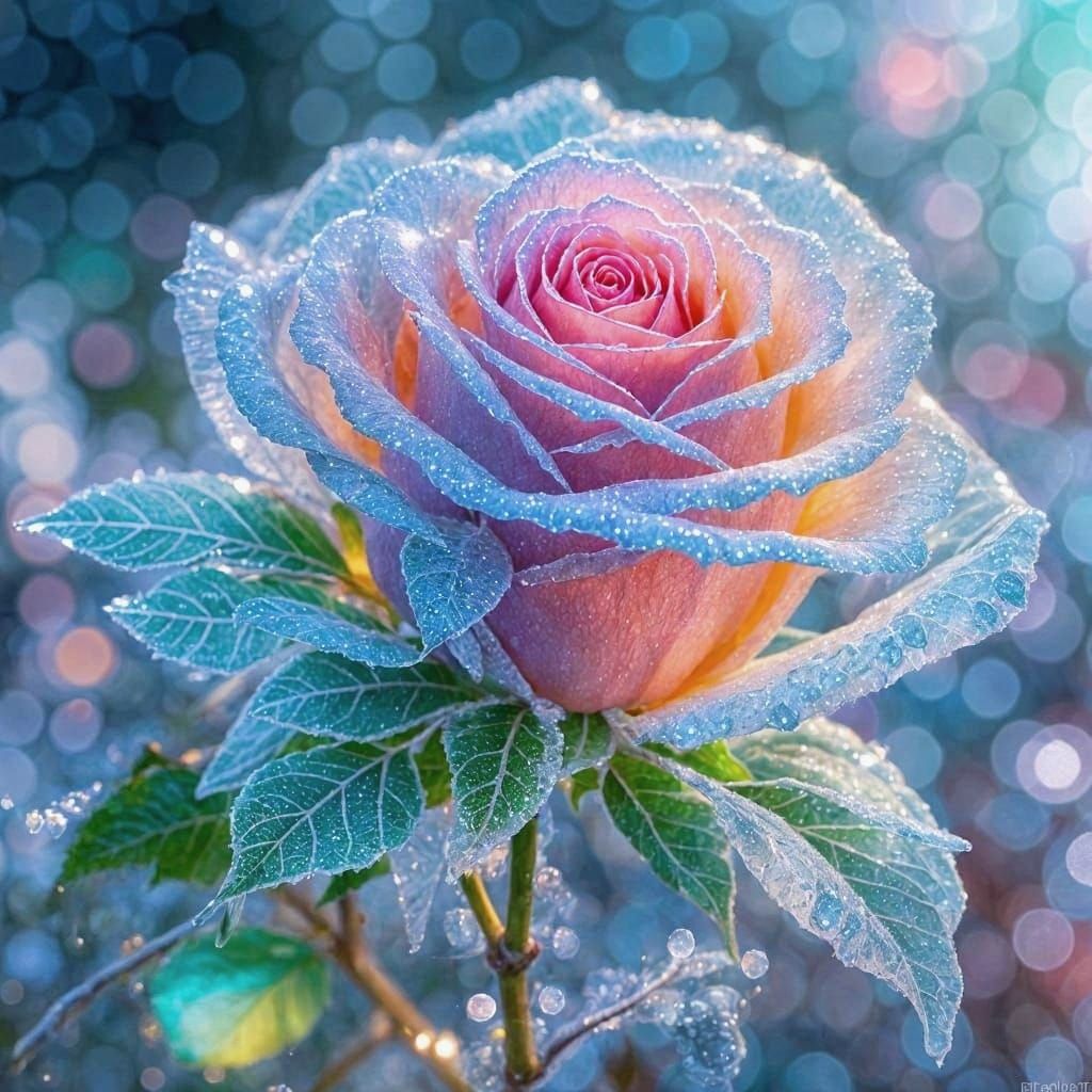 Ethereal Ice Rose with Shimmering Pastel Hues