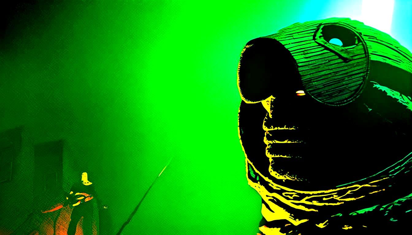 Menacing Pale Man with Axe in Dark Alley