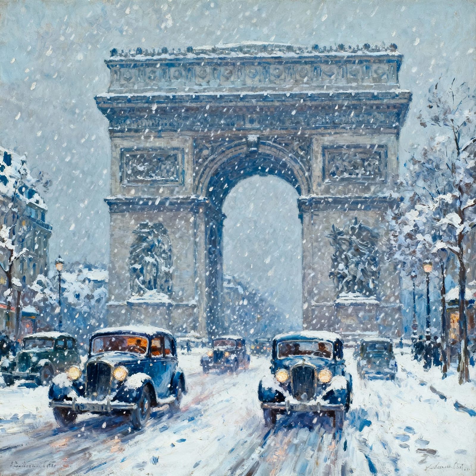 1930s Paris Snowfall at Arc de Triomphe