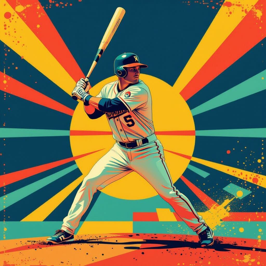 Baseball Player in Action Pop Art Style