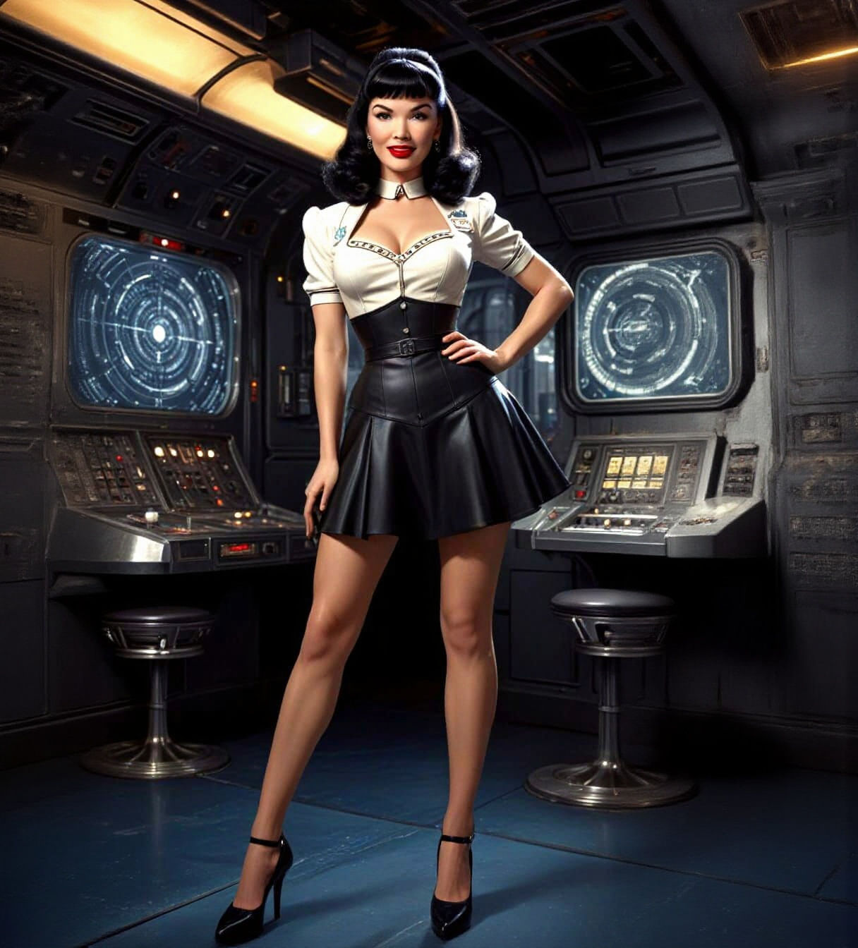 Retro Sci-Fi Pinup Girl in Spacesuit Uniform