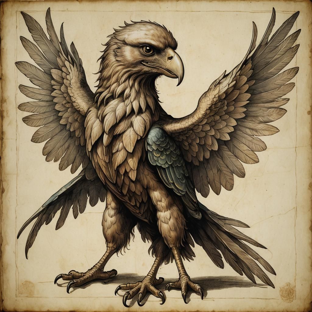 Harpy in Leonardo da Vinci Style Bestiary