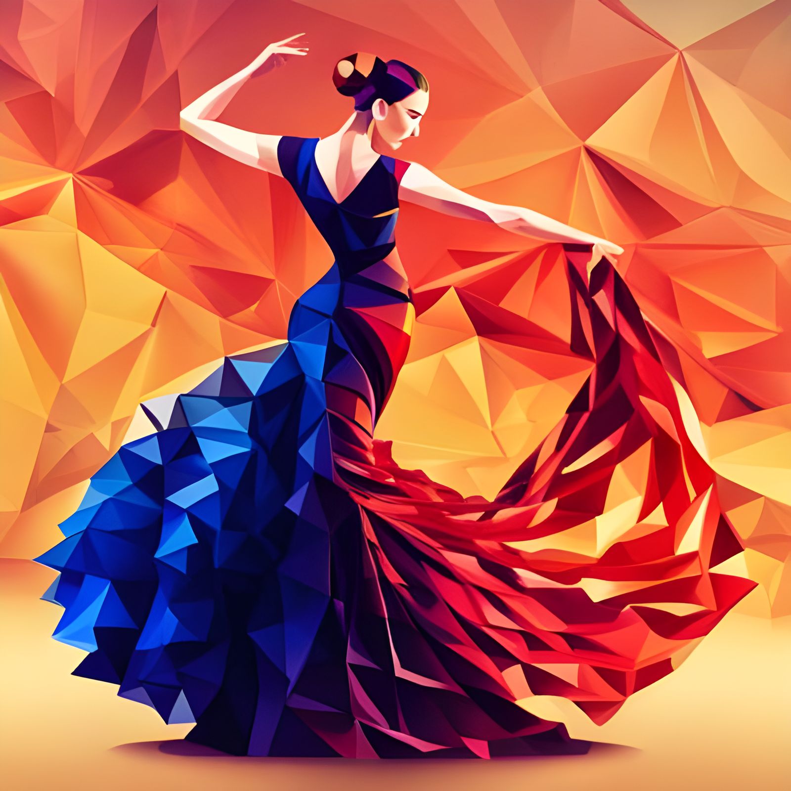 Geometric Low Poly Flamenco Dancer in Suprematism Style