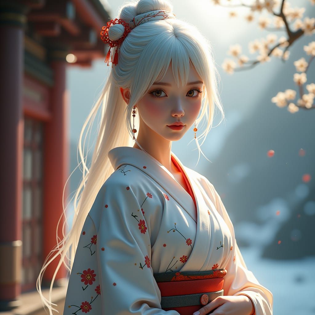 Elegant Woman in Kimono: Fantasy Concept Art