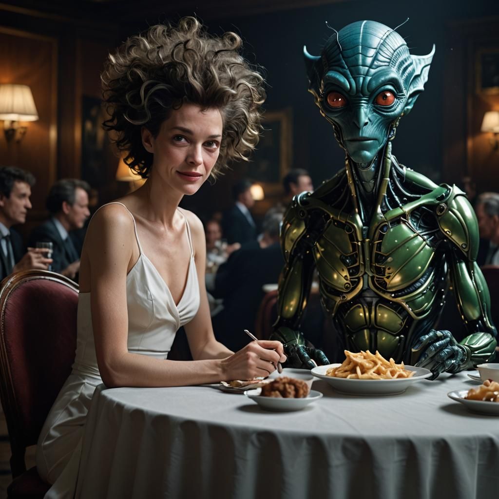 Smiling Aliens Party in Cool House, Hyperrealism