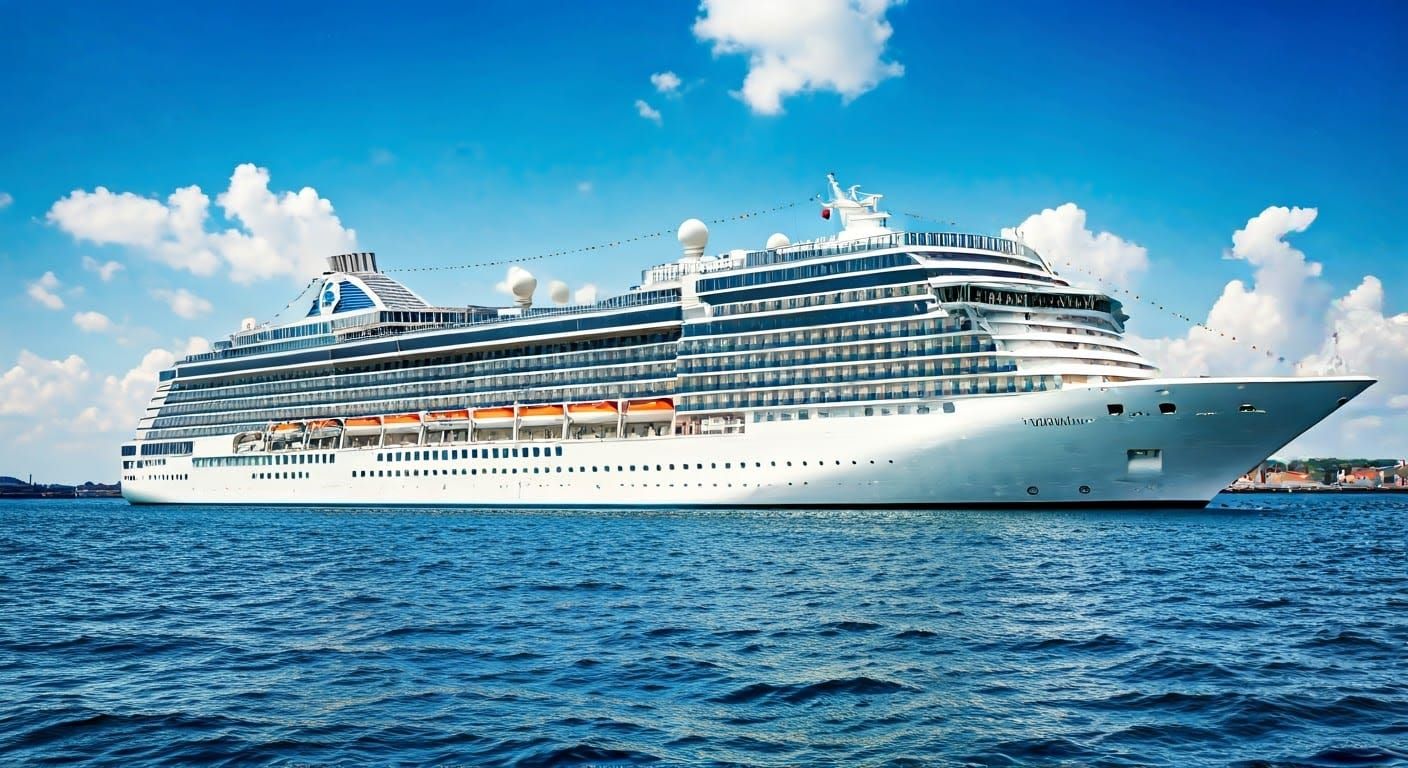 Luxury Cruise Ship Departs Port in Pointillist Style